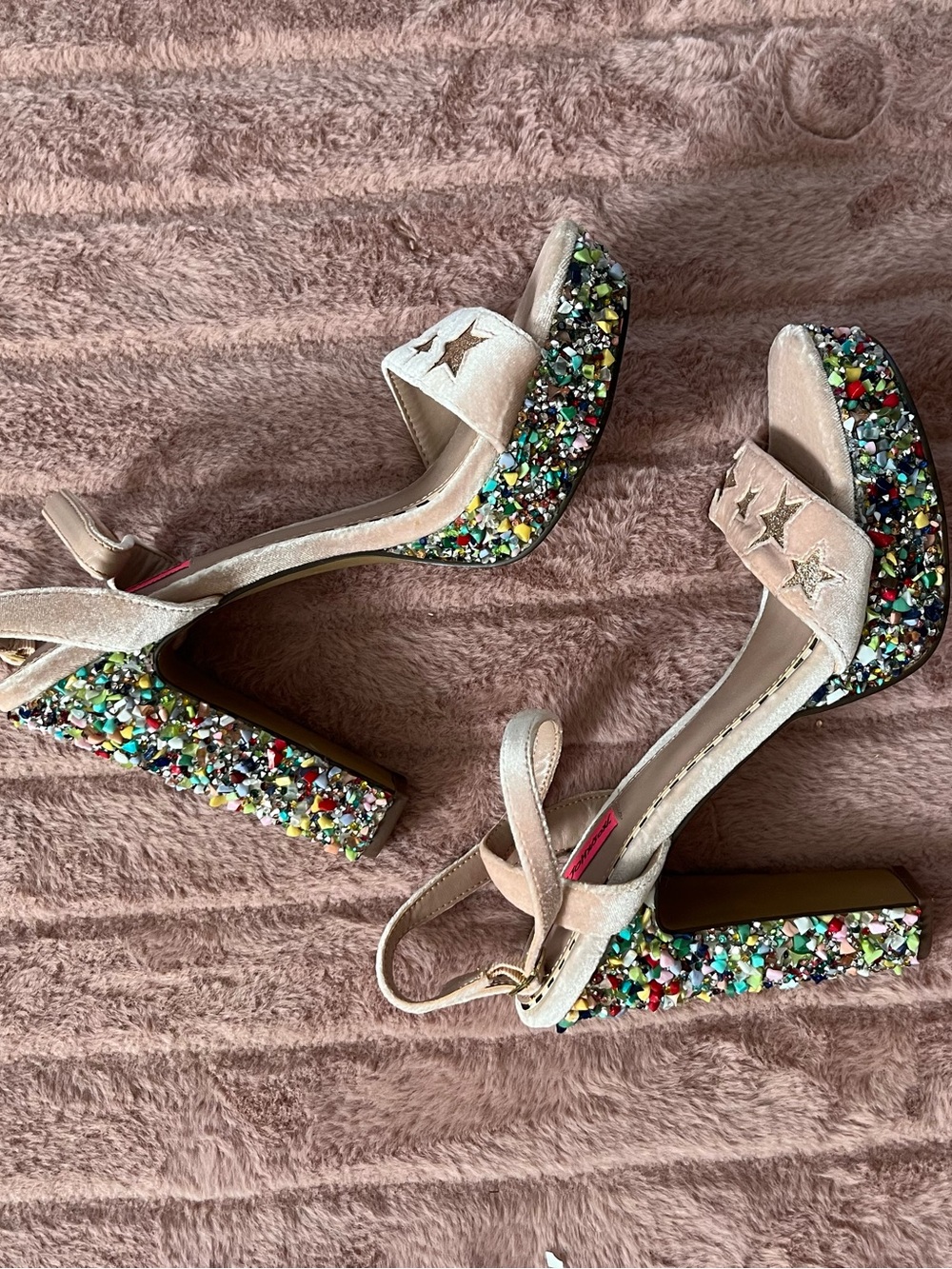 Betsey Johnson Johanna Beaded Platform Block Heel Sandals - Pink - Picture 6 of 6